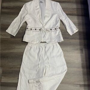 Coldwater Creek Ivory Embroidered Blazer and Skirt Set